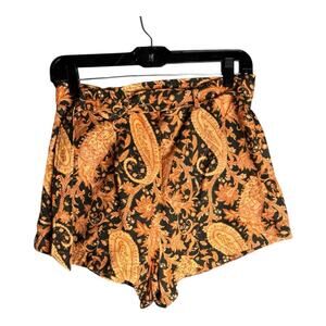 Charlie Holiday Black and Tan Paisley Print High Waist Belted Shorts Size 6